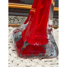 Load image into Gallery viewer, Retro 20&quot; Bright Red Glass Eiffel Tower Square Base Fluted Bud Vase
