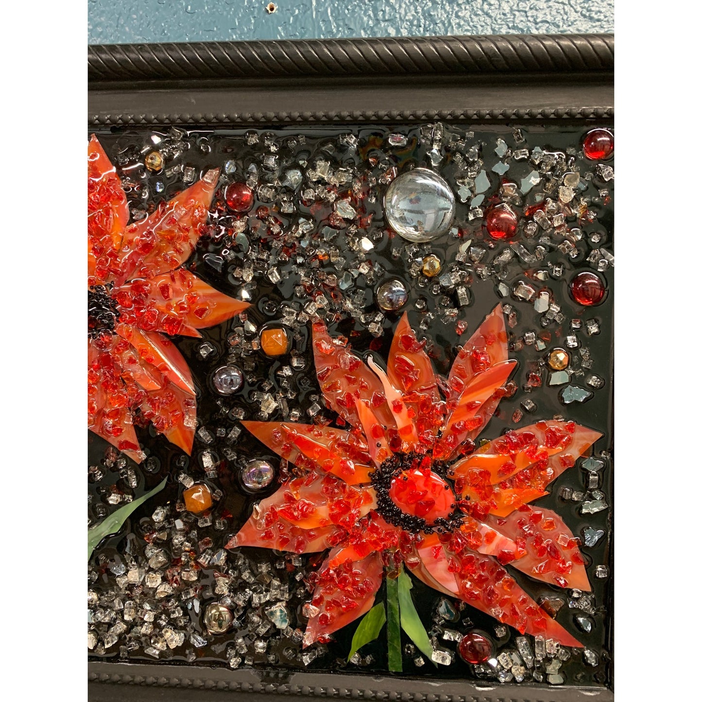 Red Flowers with Black Background Resin Art 11x14 by Kimberly Boltemiller