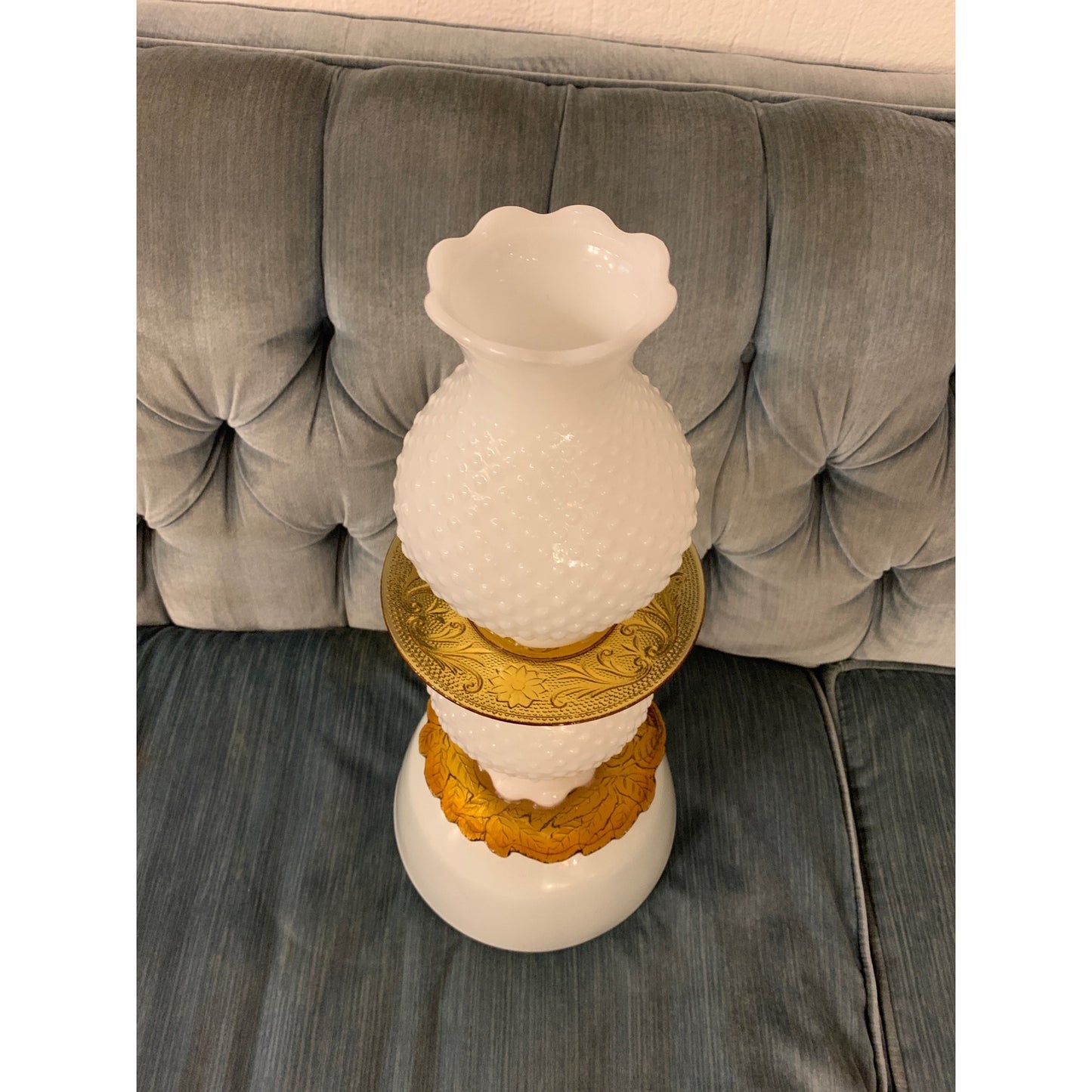 Upcycled Amber and Milk Glass Yard Art Bird Feeder