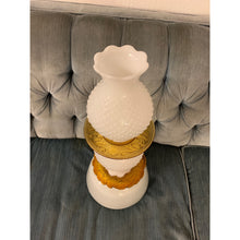 Load image into Gallery viewer, Upcycled Amber and Milk Glass Yard Art Bird Feeder
