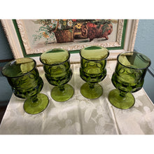 Load image into Gallery viewer, Vintage Indiana Glass Kings Crown Thumbprint Avocado Green Wine Goblet (4)
