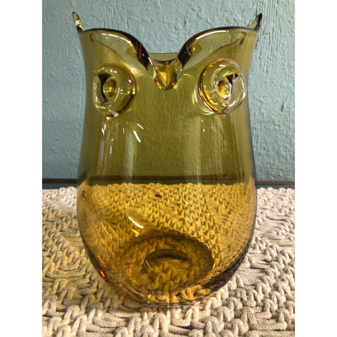 Amber Glass Owl Vase or Candle Holder