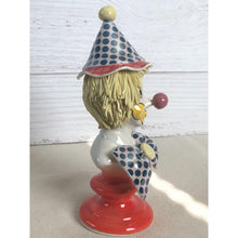 Load image into Gallery viewer, Signed Zampiva Italian Clown Bust Pedestal Figurine with Polka Dot Hat Bow Tie and Spaghetti Hair, Italian Clown Bust
