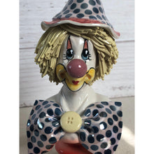 Load image into Gallery viewer, Signed Zampiva Italian Clown Bust Pedestal Figurine with Polka Dot Hat Bow Tie and Spaghetti Hair, Italian Clown Bust
