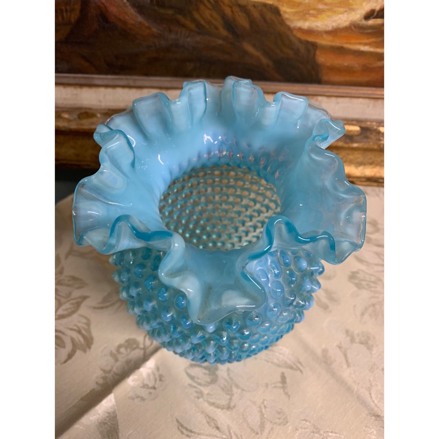 Beautiful Vintage Fenton Hobnail Opalescent and Teal Vase
