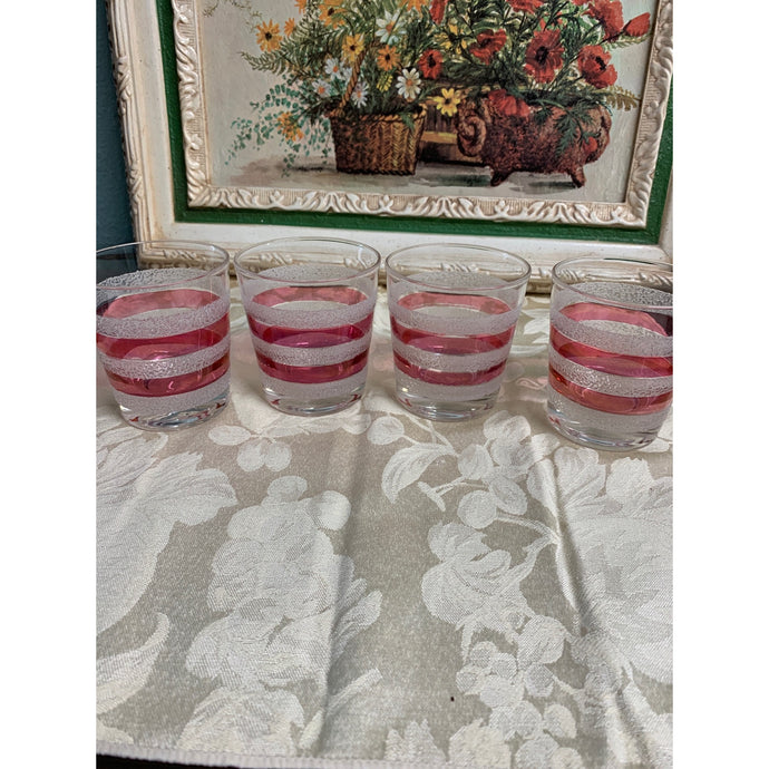 Vintage Glass Striped Juice Glasses(4)