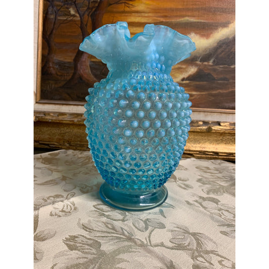Beautiful Vintage Fenton Hobnail Opalescent and Teal Vase