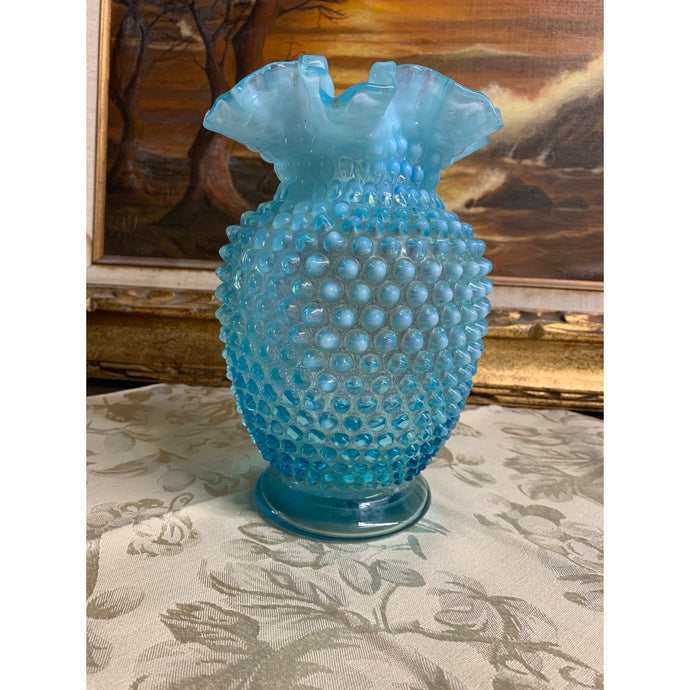 Beautiful Vintage Fenton Hobnail Opalescent and Teal Vase