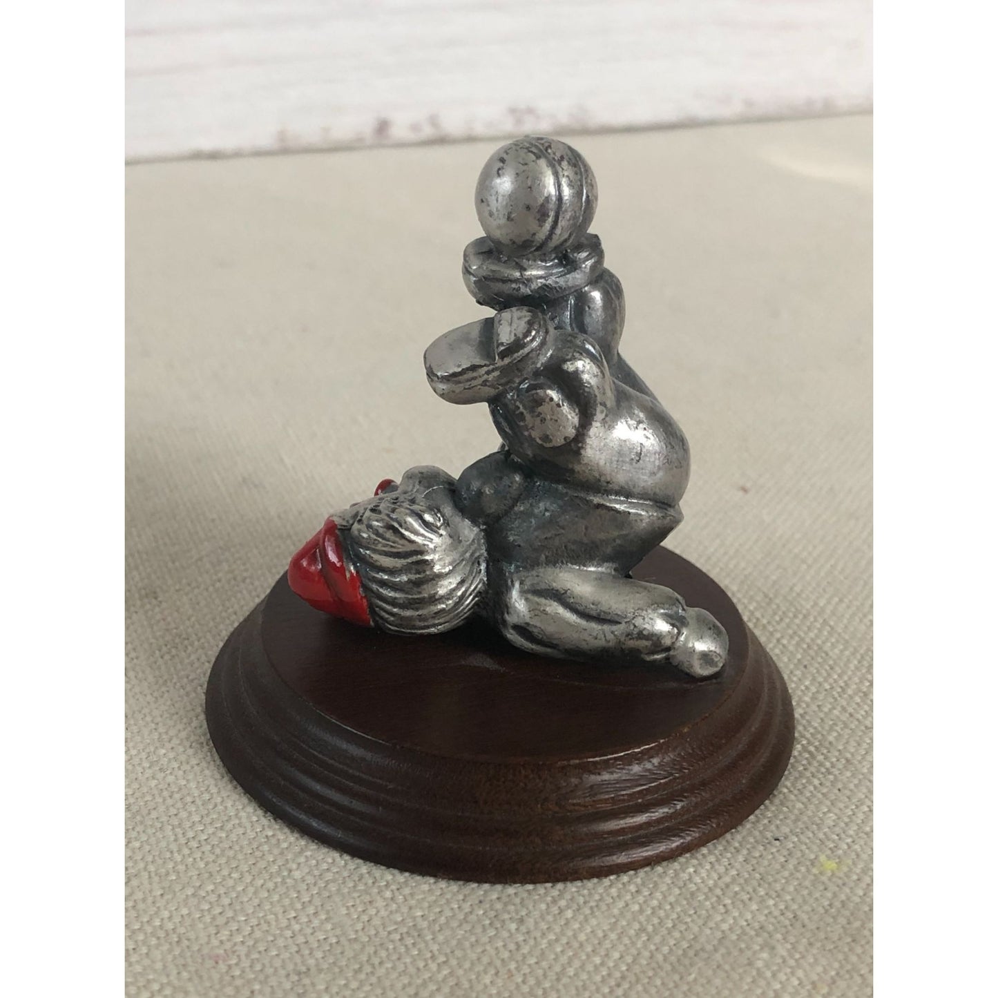 George Good Pewter Miniature Clown Laying On Back On Wood Base 2.25"
