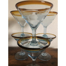 Load image into Gallery viewer, Amber Rim Martini Mexican Hand Blown Glass Set of 6

