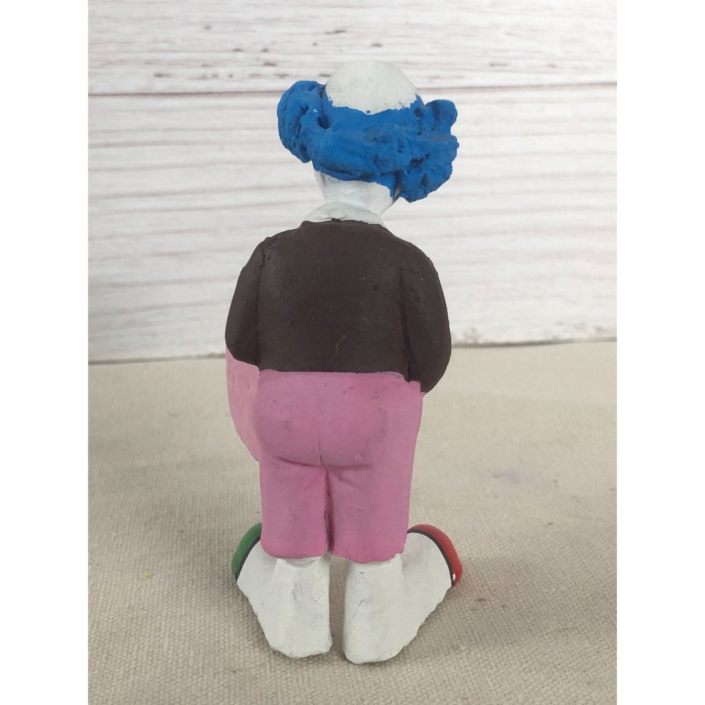 Antique Mexican Folk Art Hand Sculptured Paper Mache Clown Playing Drum