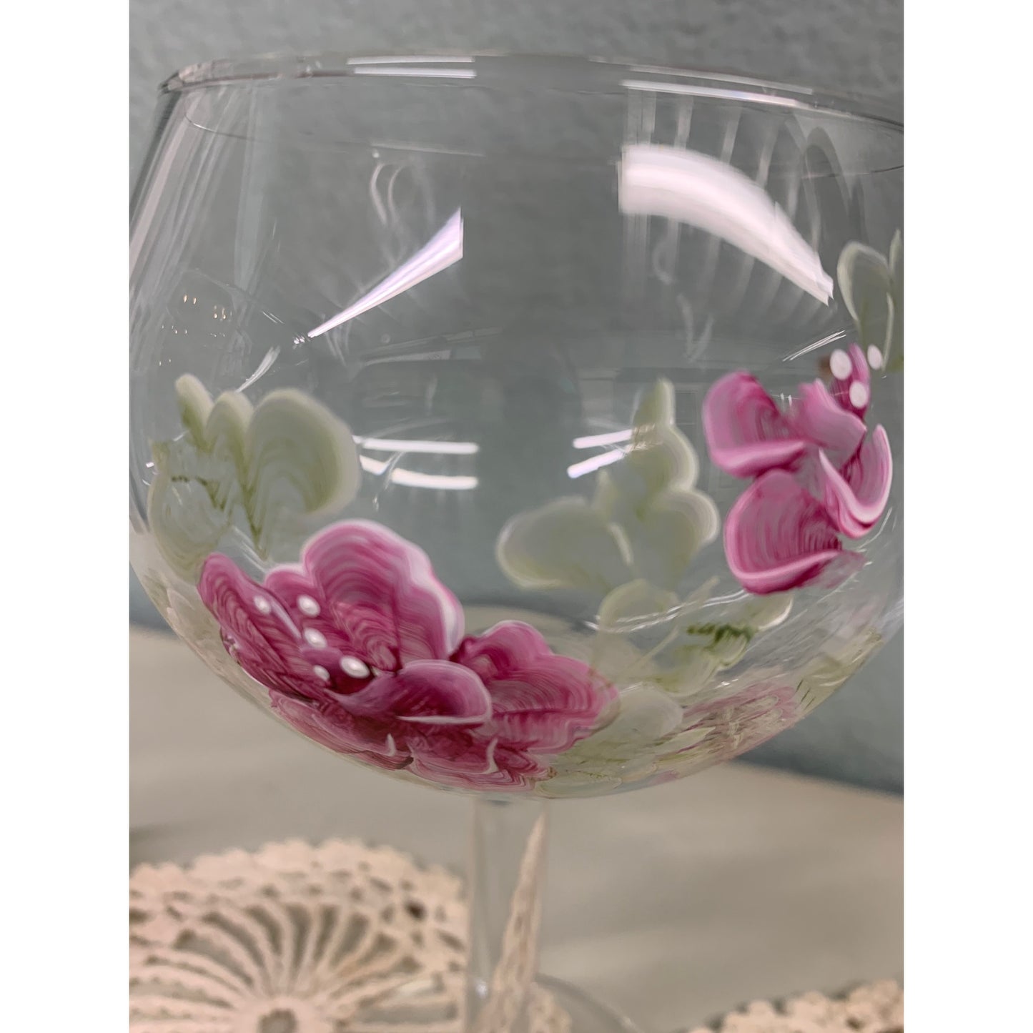 Wine Glasses Set of 4 Hand Painted with Floral Design