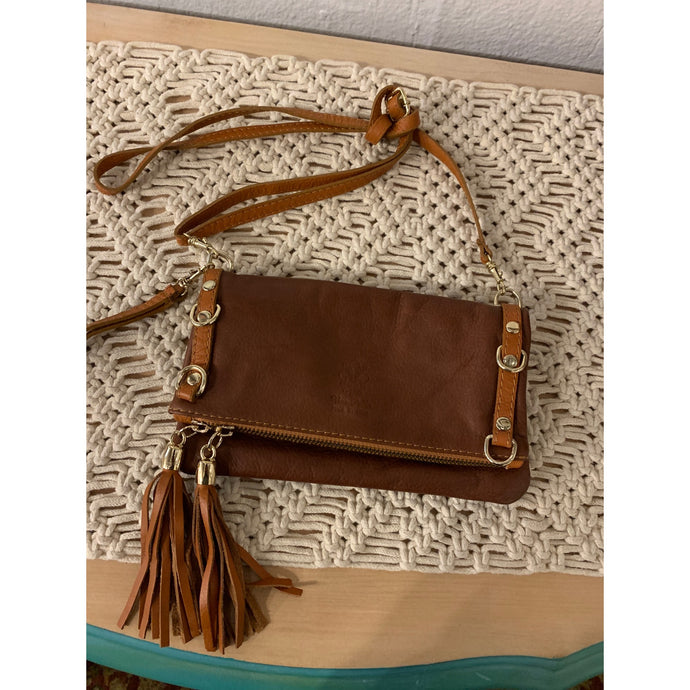 Vera Pelle made in Italy Crossbody  Leather Bag with Tassels