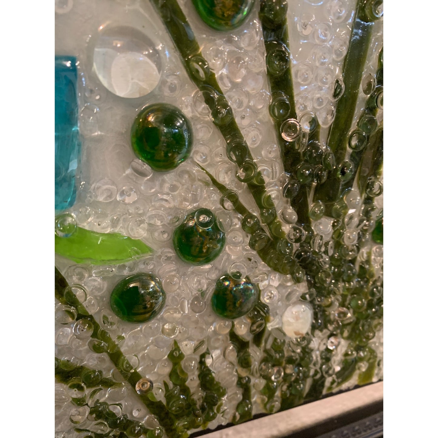 Resin Glass Art Blue Blowers 24” X 16”3/4” By Kimberly Bottemiller
