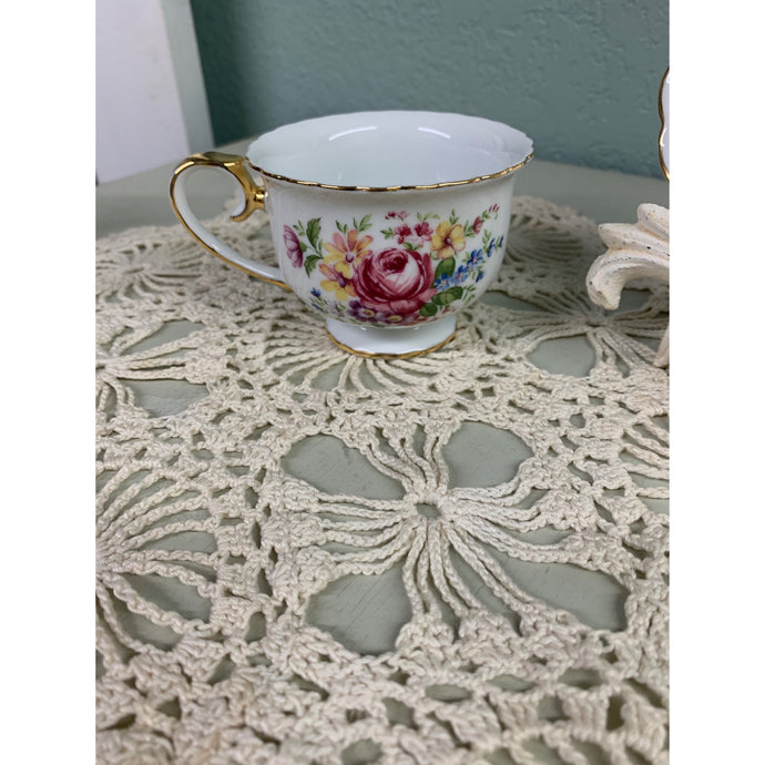 Rose Tea Cup & Saucer with Cast Iron Holder