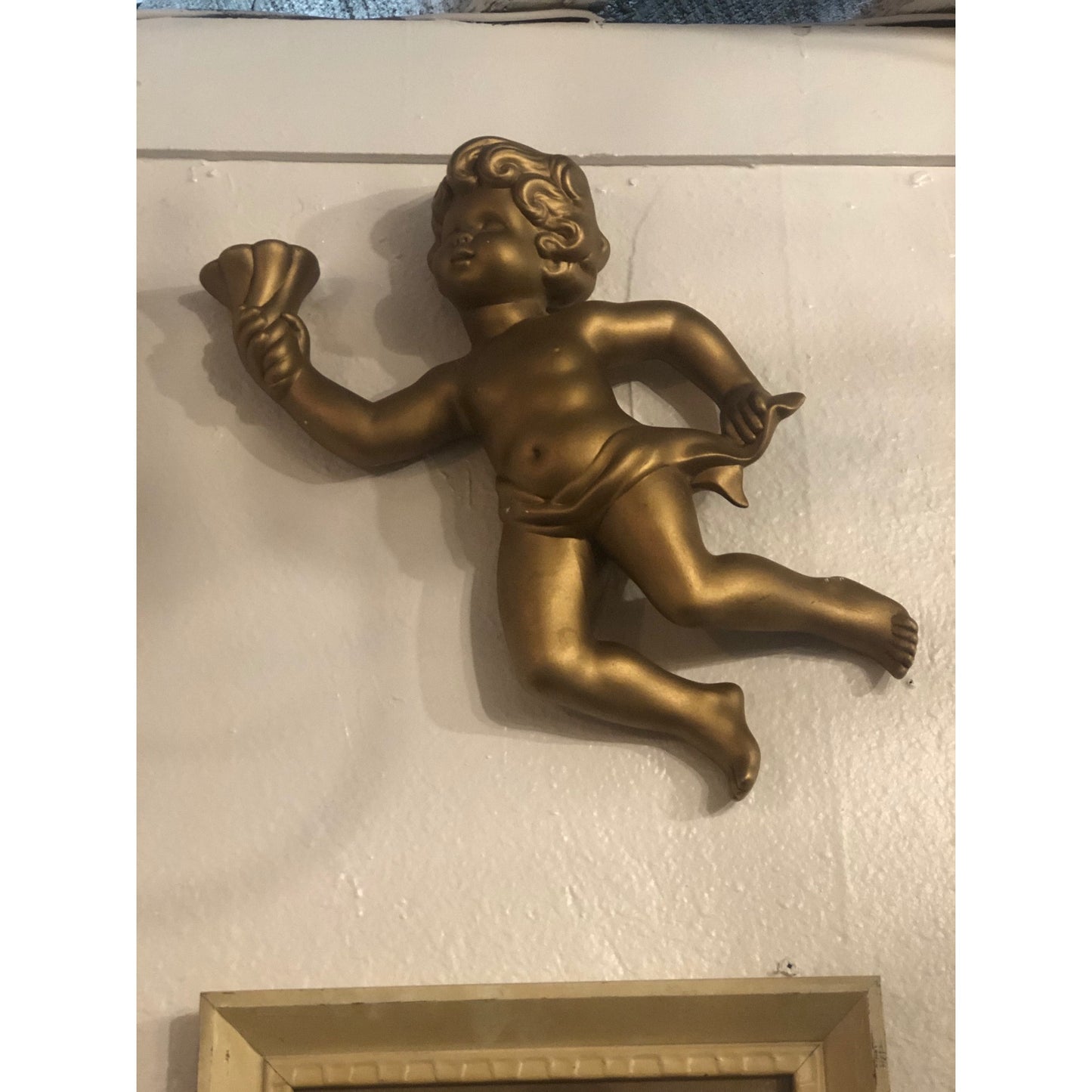 Vintage 50s 60s Large gold Cherub