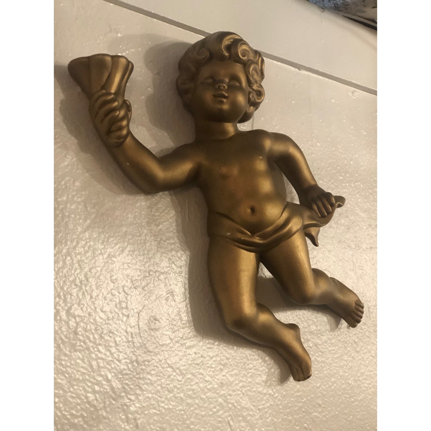 Vintage 50s 60s Large gold Cherub