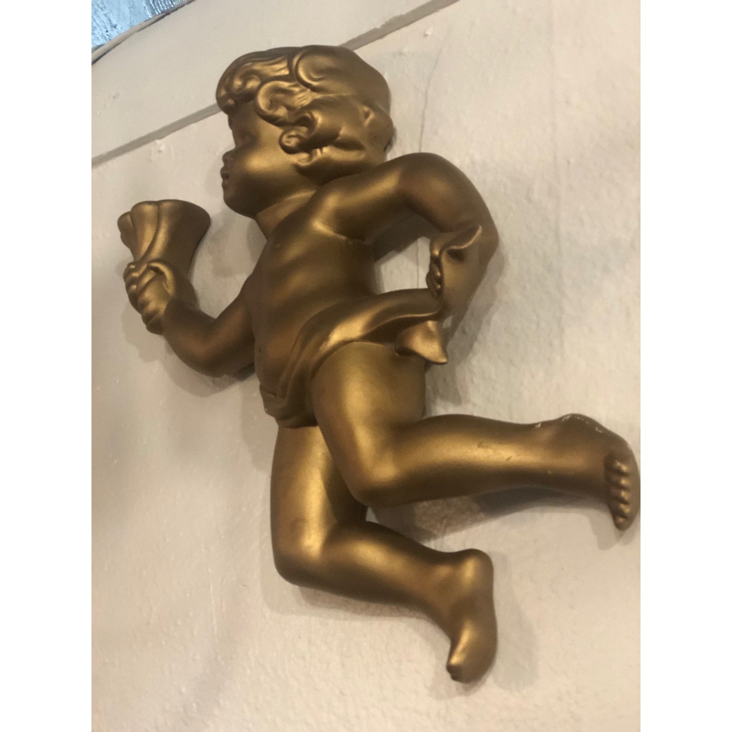 Vintage 50s 60s Large gold Cherub