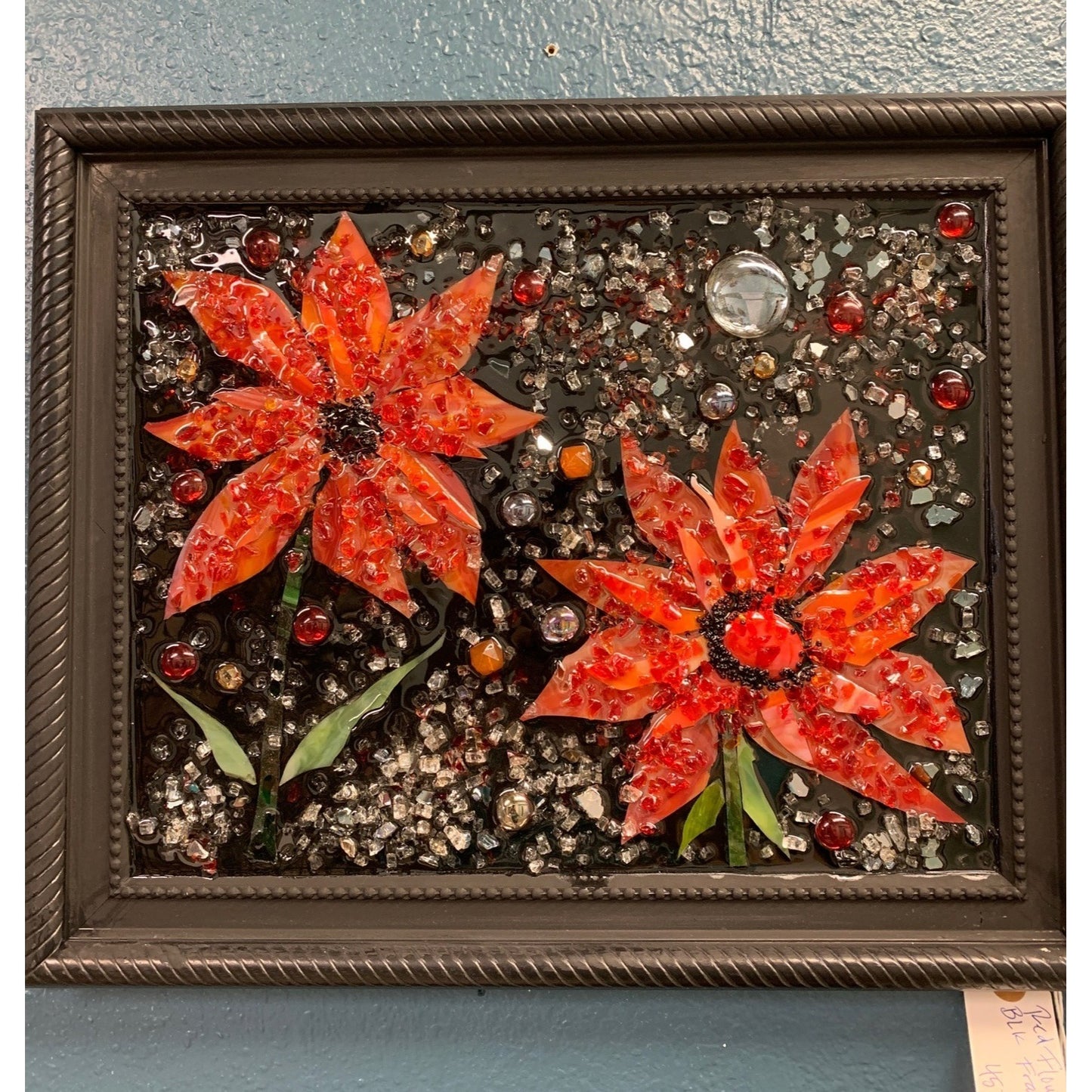 Red Flowers with Black Background Resin Art 11x14 by Kimberly Boltemiller