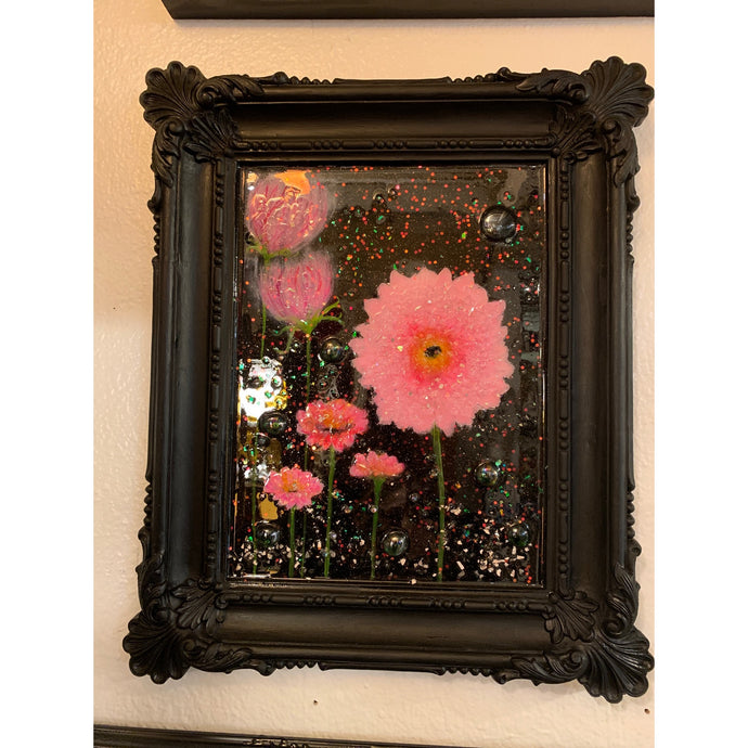 Pink Flowers Resin Glass Art by 22” X 18” 1/4”By Kimberly Bottemiller