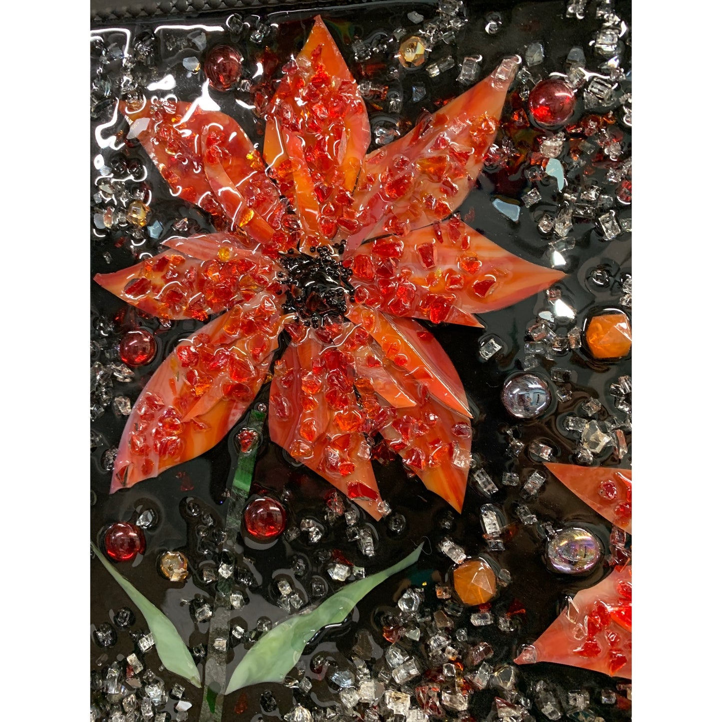 Red Flowers with Black Background Resin Art 11x14 by Kimberly Boltemiller
