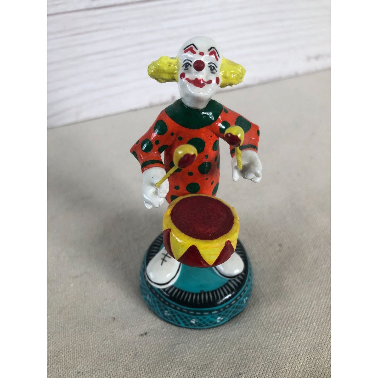 Vintage Marvi Mex Ceramic Clown Playing Drums Signed