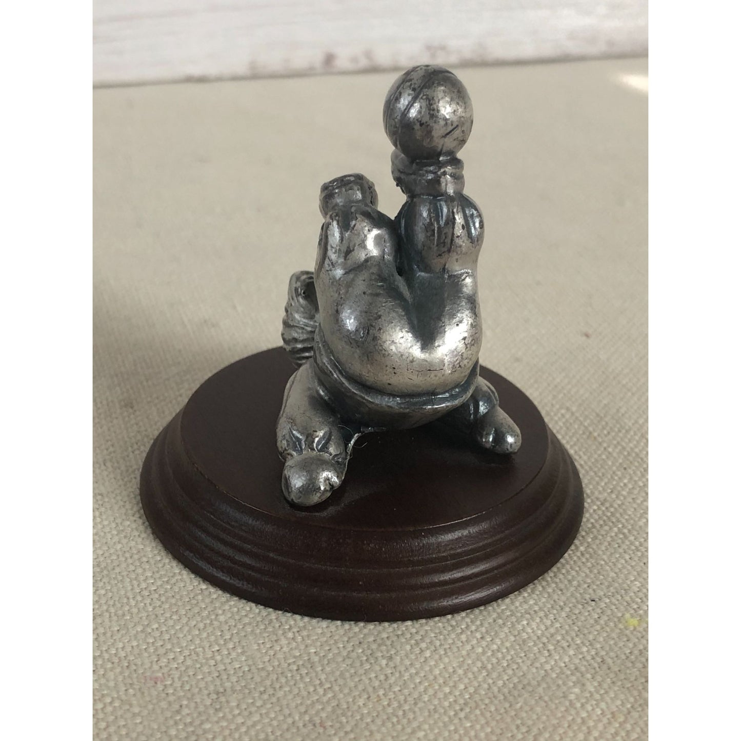 George Good Pewter Miniature Clown Laying On Back On Wood Base 2.25"