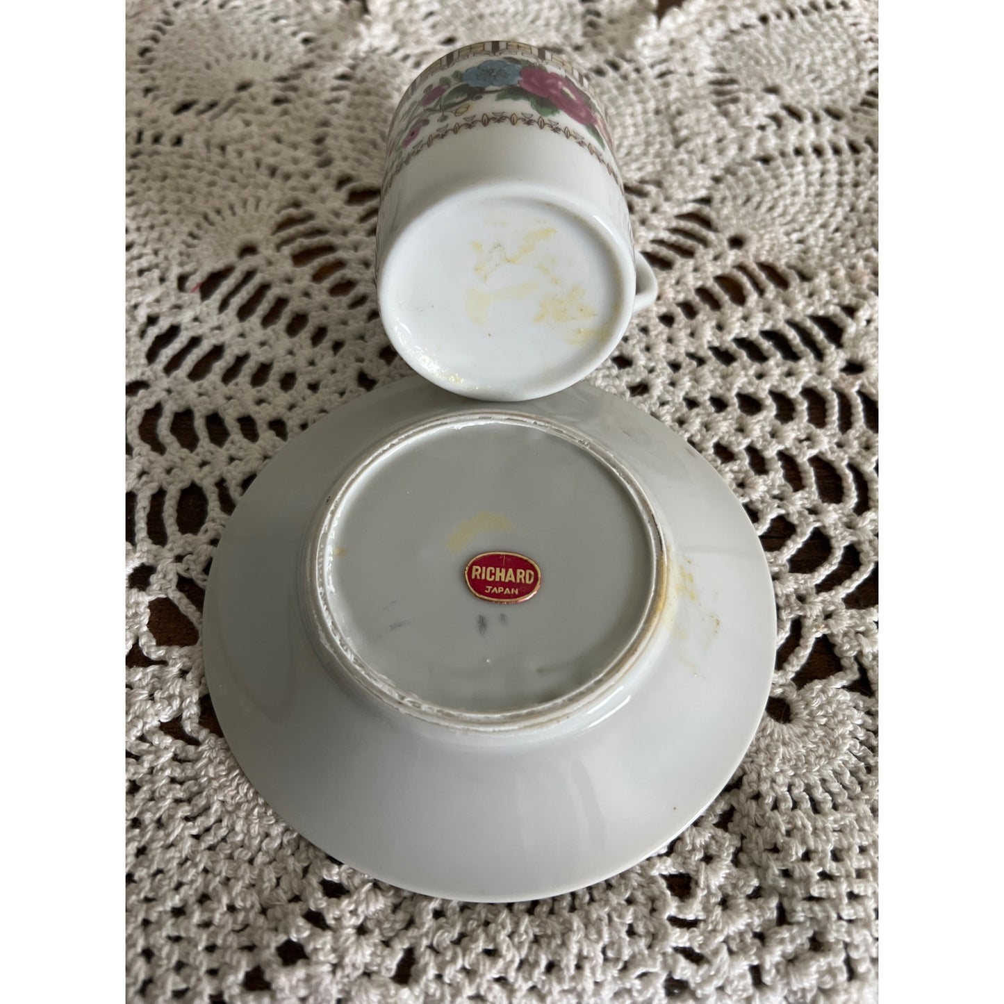 1950s Japanese Richard Demitasse Cappuccino Floral Teacup and Saucer Set