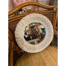 Load image into Gallery viewer, Vintage Small Framed White Wicker Round Wall Mirror
