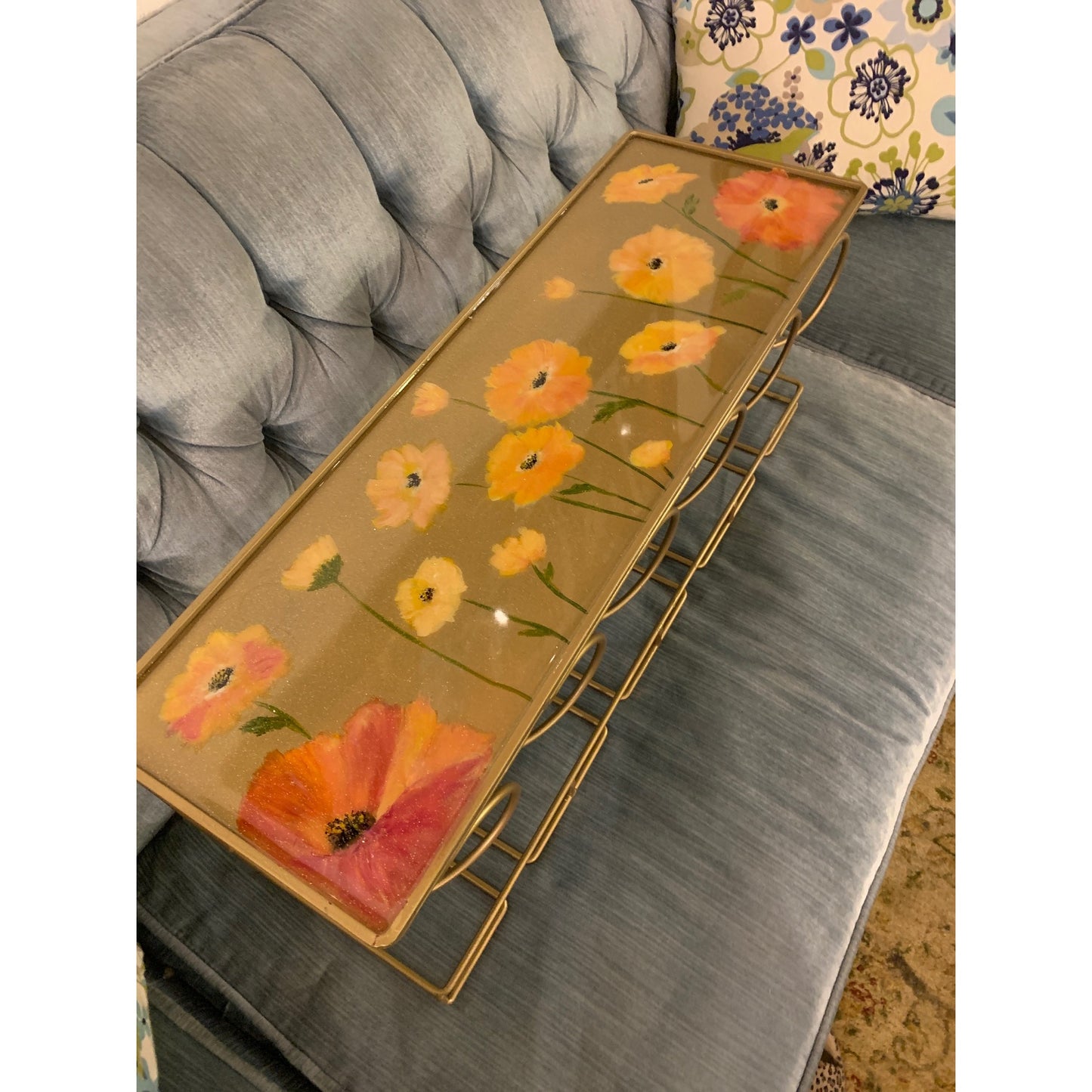 Hand Painted Poppies and Glitter Resin Hanging Wine Rack by Kimberly Boltemiller
