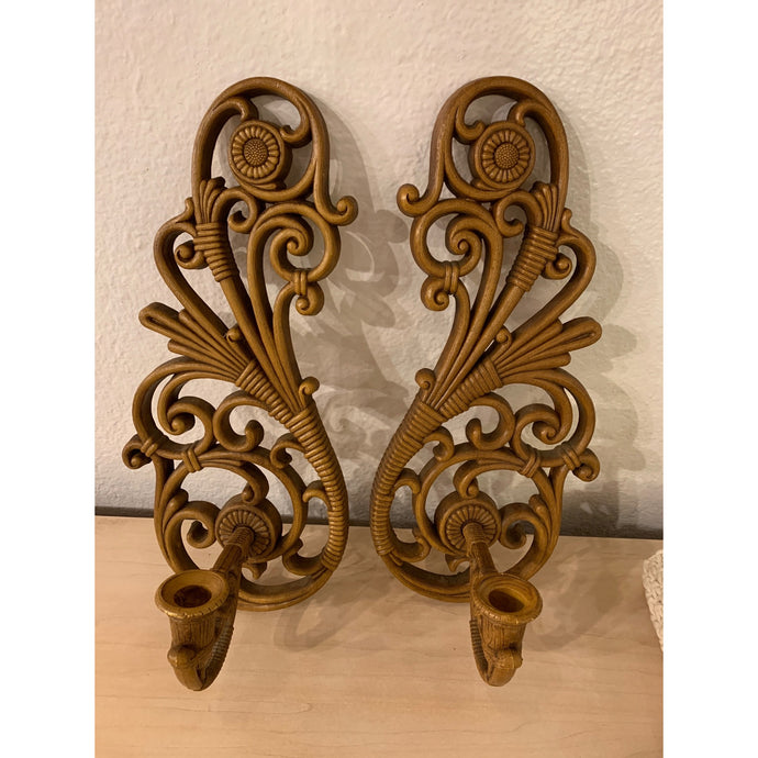 Vintage Pair of MCM Syroco Candle Wall Sconce