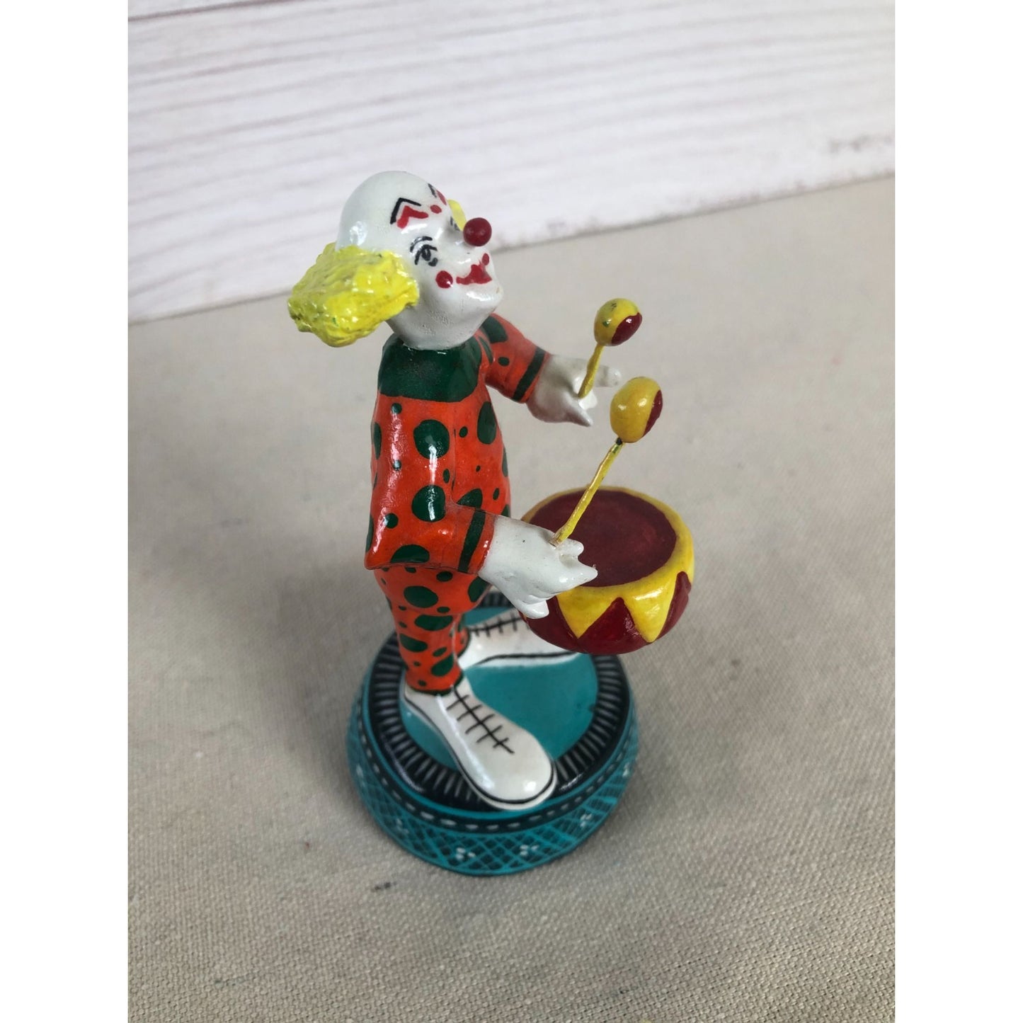Vintage Marvi Mex Ceramic Clown Playing Drums Signed