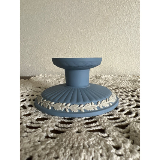 1980s Wedgewood Jasperware Made in England Blue Candlestick Holder