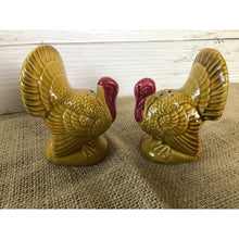 Load image into Gallery viewer, Vintage Lefton Ceramic Turkey Salt and Pepper Shakers Red and Yellow, Vintage Serveware, Thanksgiving Décor
