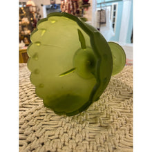 Load image into Gallery viewer, 1960s Indiana Glass Frosted Satin Green Teardrop Pattered Scalloped Compote Pedestal Bowl
