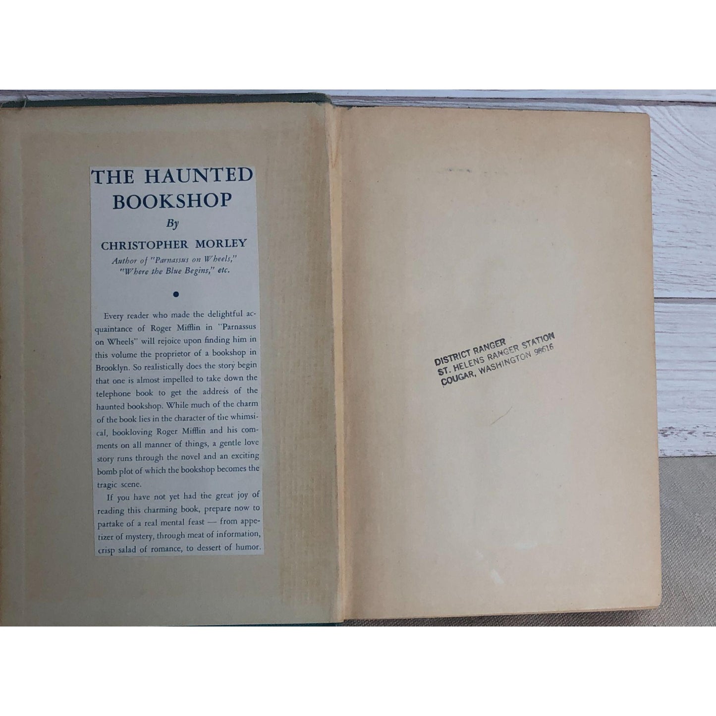1919 The Haunted Bookshop by Christopher Morley First Edition Library Copy
