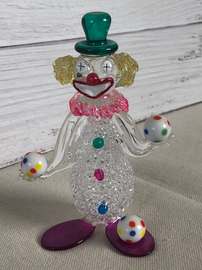 Art Glass Clown Sculpture Juggling Acrobatic Clown Figurine