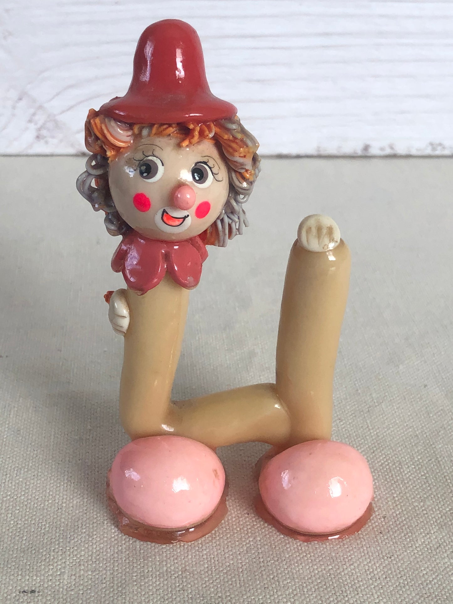 Folk Art Clown Sculpture as Letter "U" Figurine