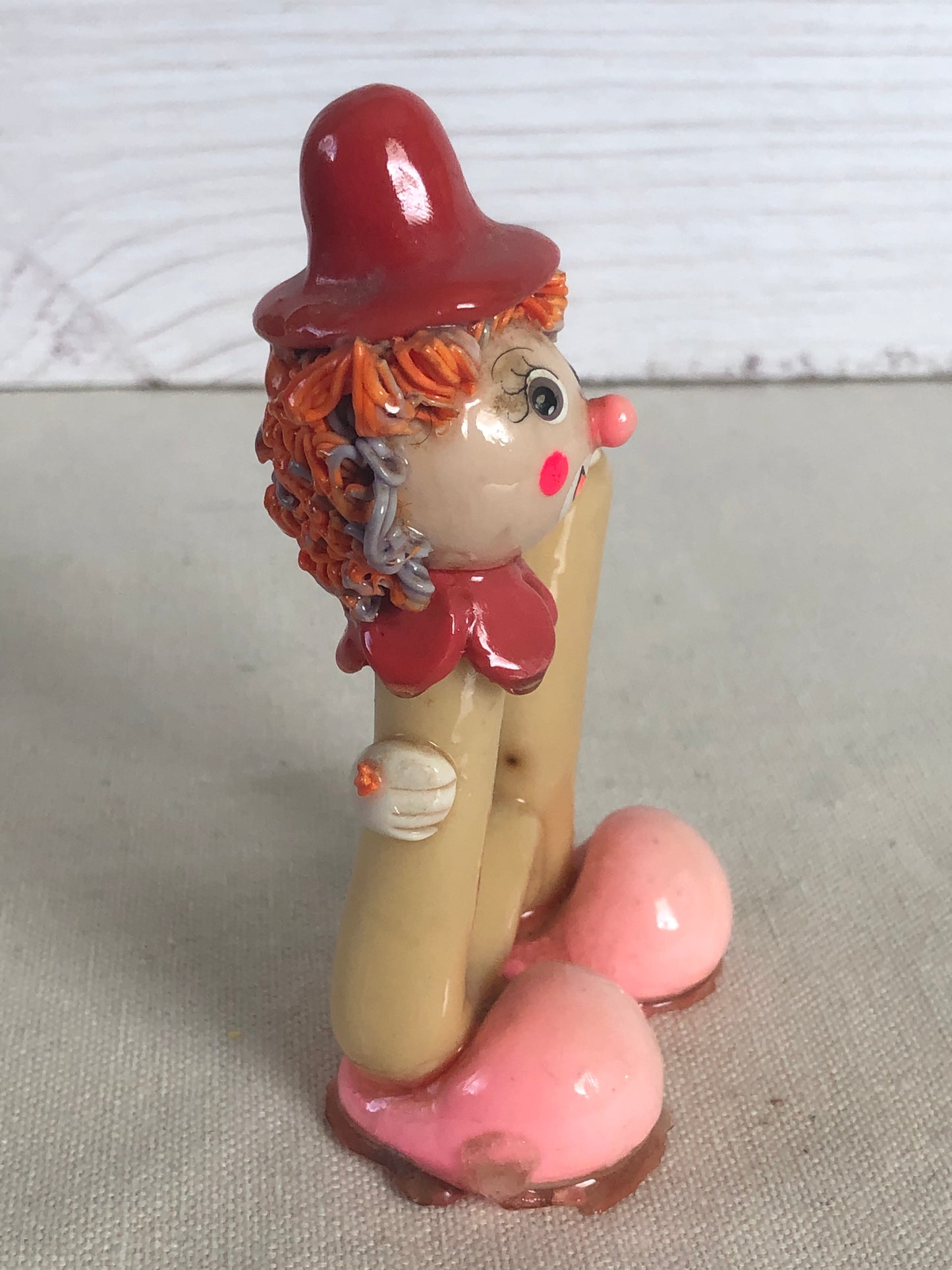 Folk Art Clown Sculpture as Letter "U" Figurine