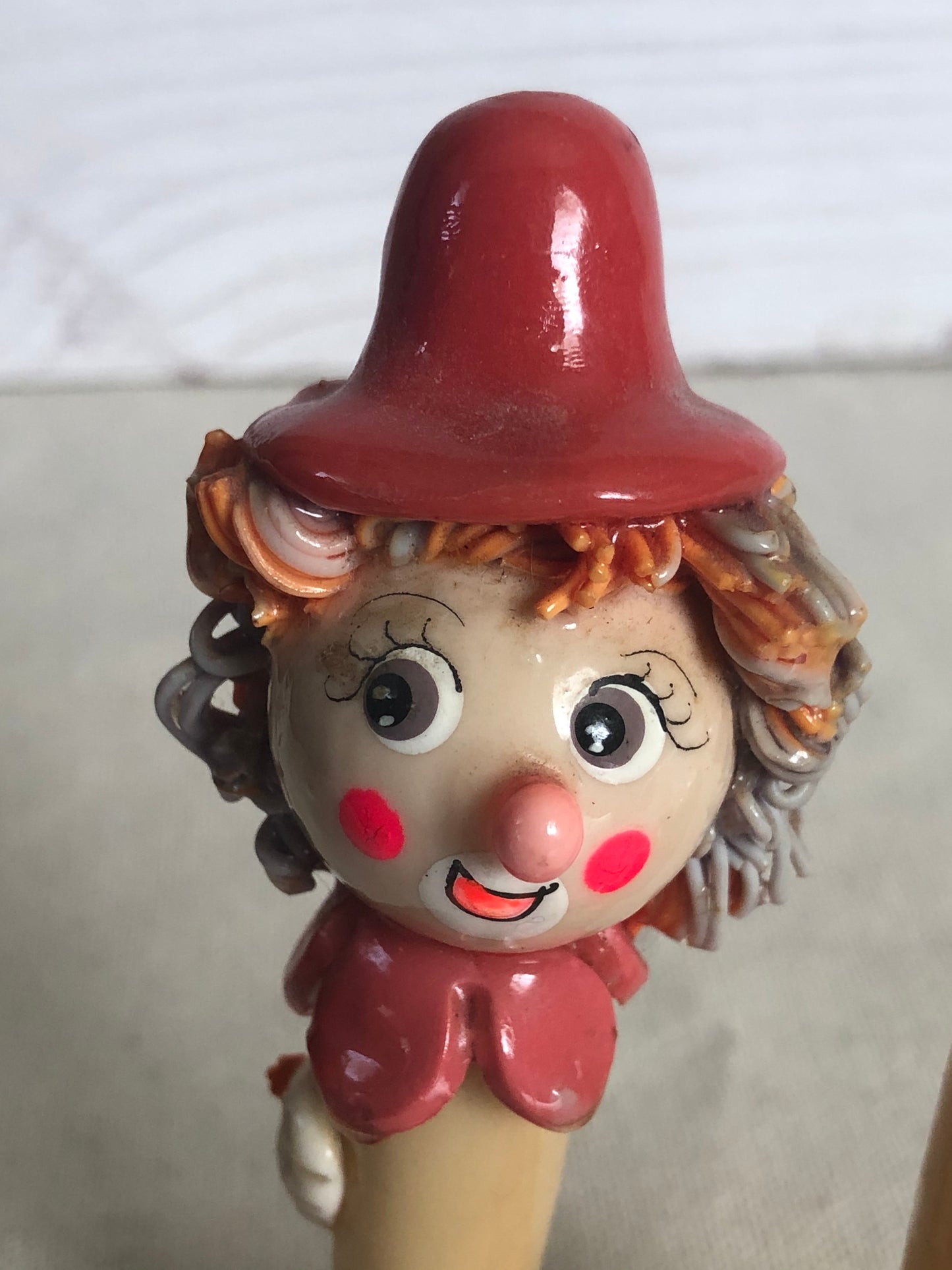 Folk Art Clown Sculpture as Letter "U" Figurine