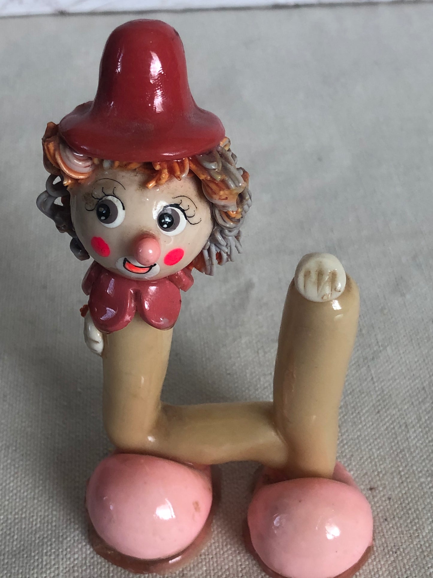 Folk Art Clown Sculpture as Letter "U" Figurine