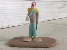 Load image into Gallery viewer, Folk Art Polymer Clay Clown Holding Flower Figurine Signed
