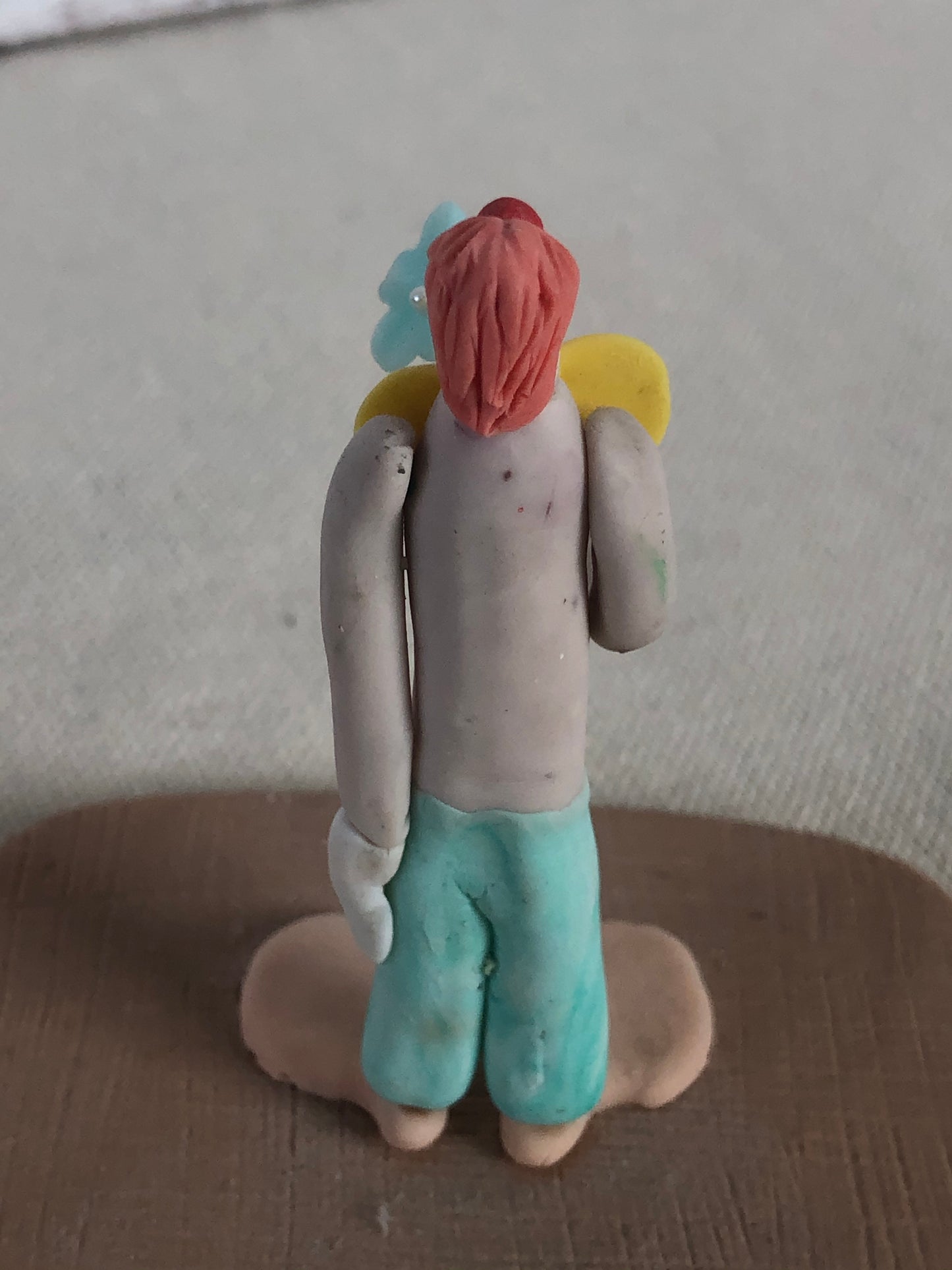 Folk Art Polymer Clay Clown Holding Flower Figurine Signed