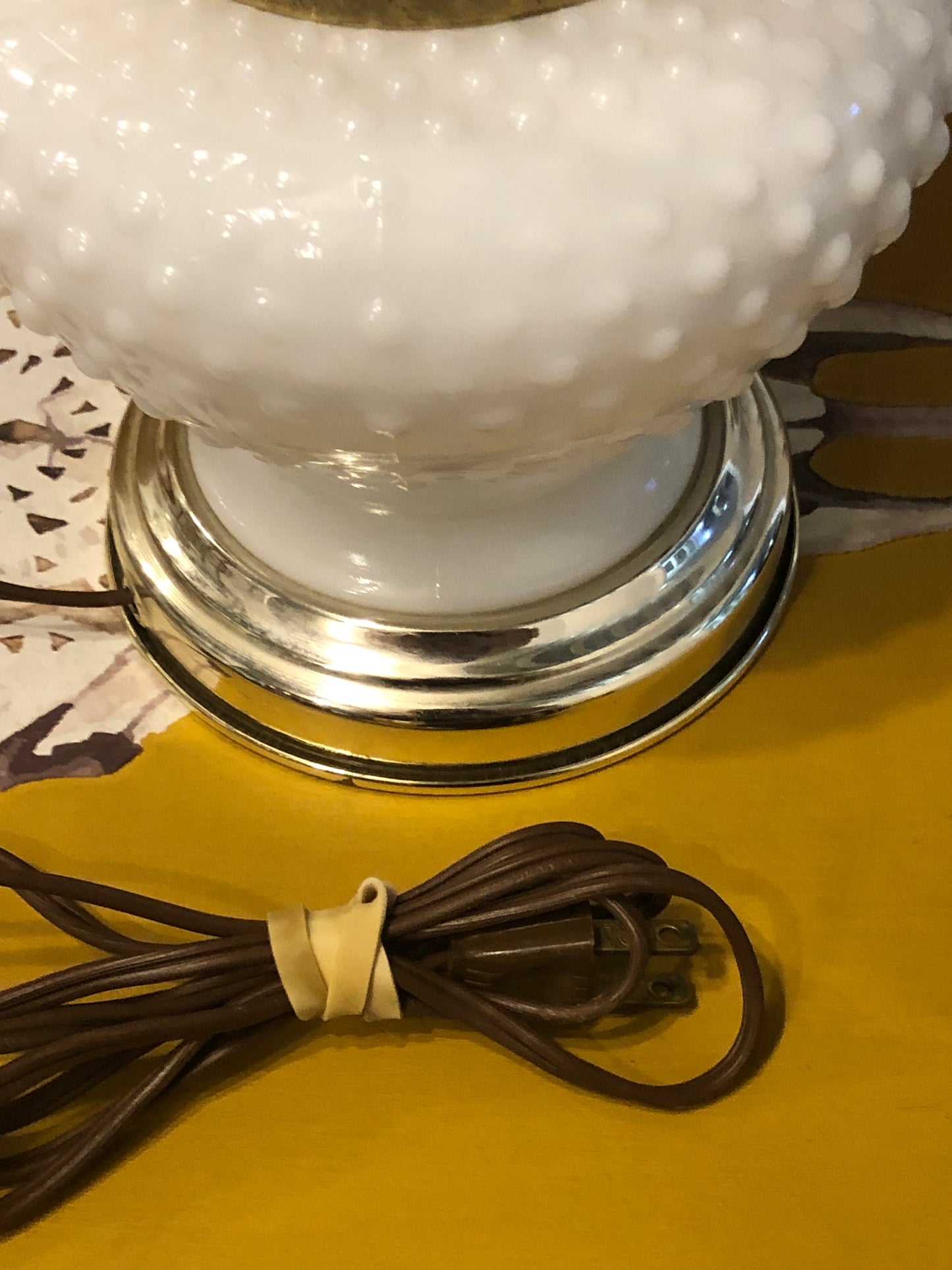 Vintage White Hobnail Milk Glass Parlor Lamp With Ruffle Top Shade