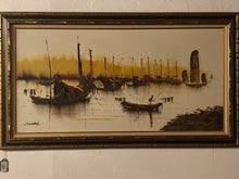 Load image into Gallery viewer, Original Framed and Signed Oil Painting of Asian Trading Ships Junk Boats
