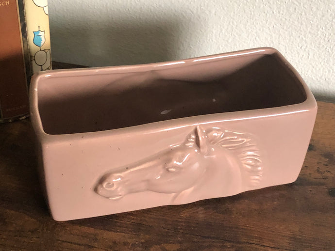 1950s Maddox of California horse head ceramic pink planter