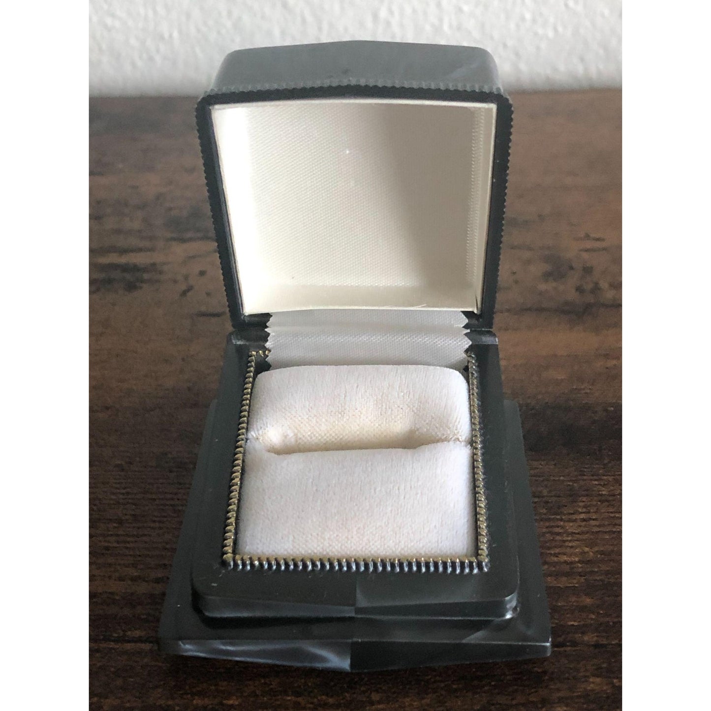 Vintage Signed Rocket Made USA Slate Gray and Gold Lucite and White Velvet Cameo Jewelry Box - empty