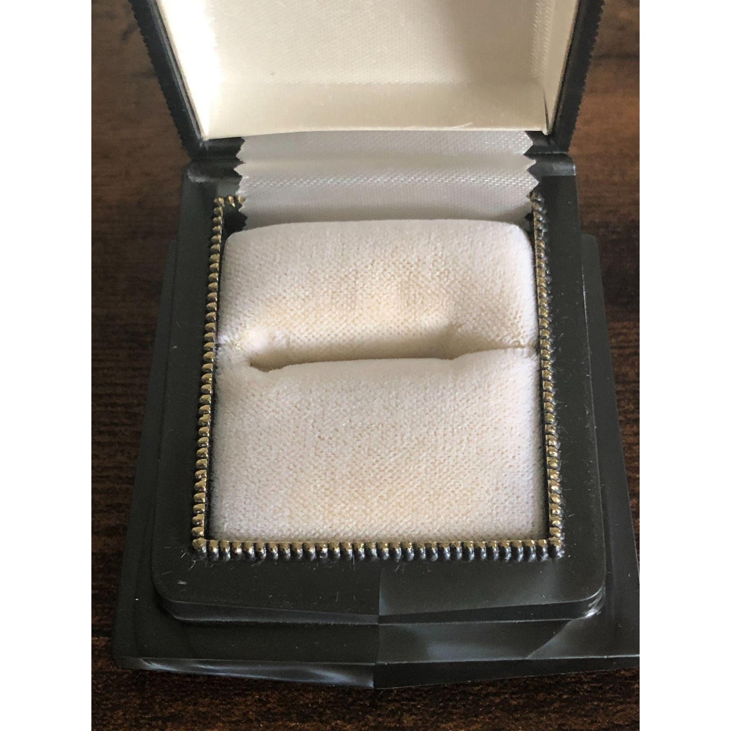 Vintage Signed Rocket Made USA Slate Gray and Gold Lucite and White Velvet Cameo Jewelry Box - empty