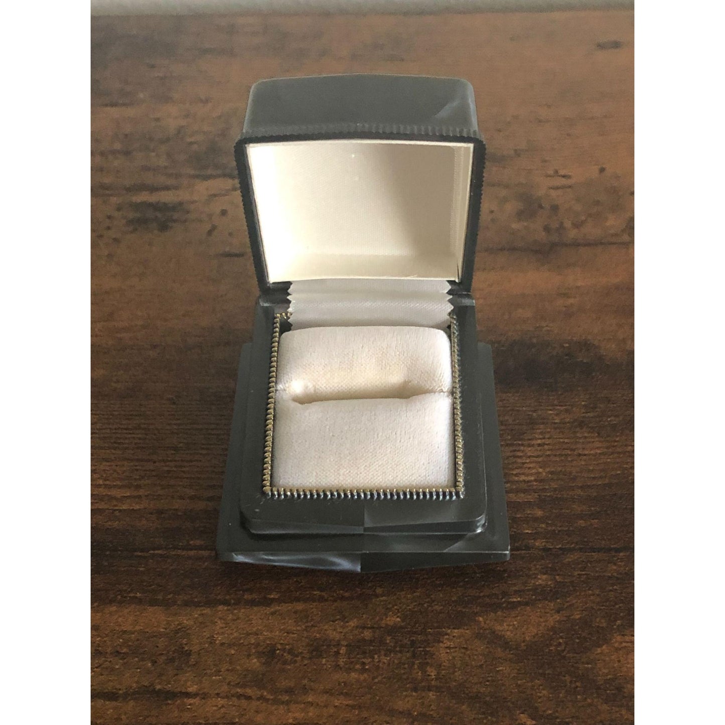 Vintage Signed Rocket Made USA Slate Gray and Gold Lucite and White Velvet Cameo Jewelry Box - empty
