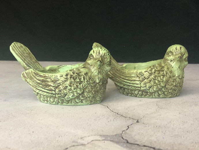 Stone Ceramic Green Bird Candle Tealight Holders (set of 2)